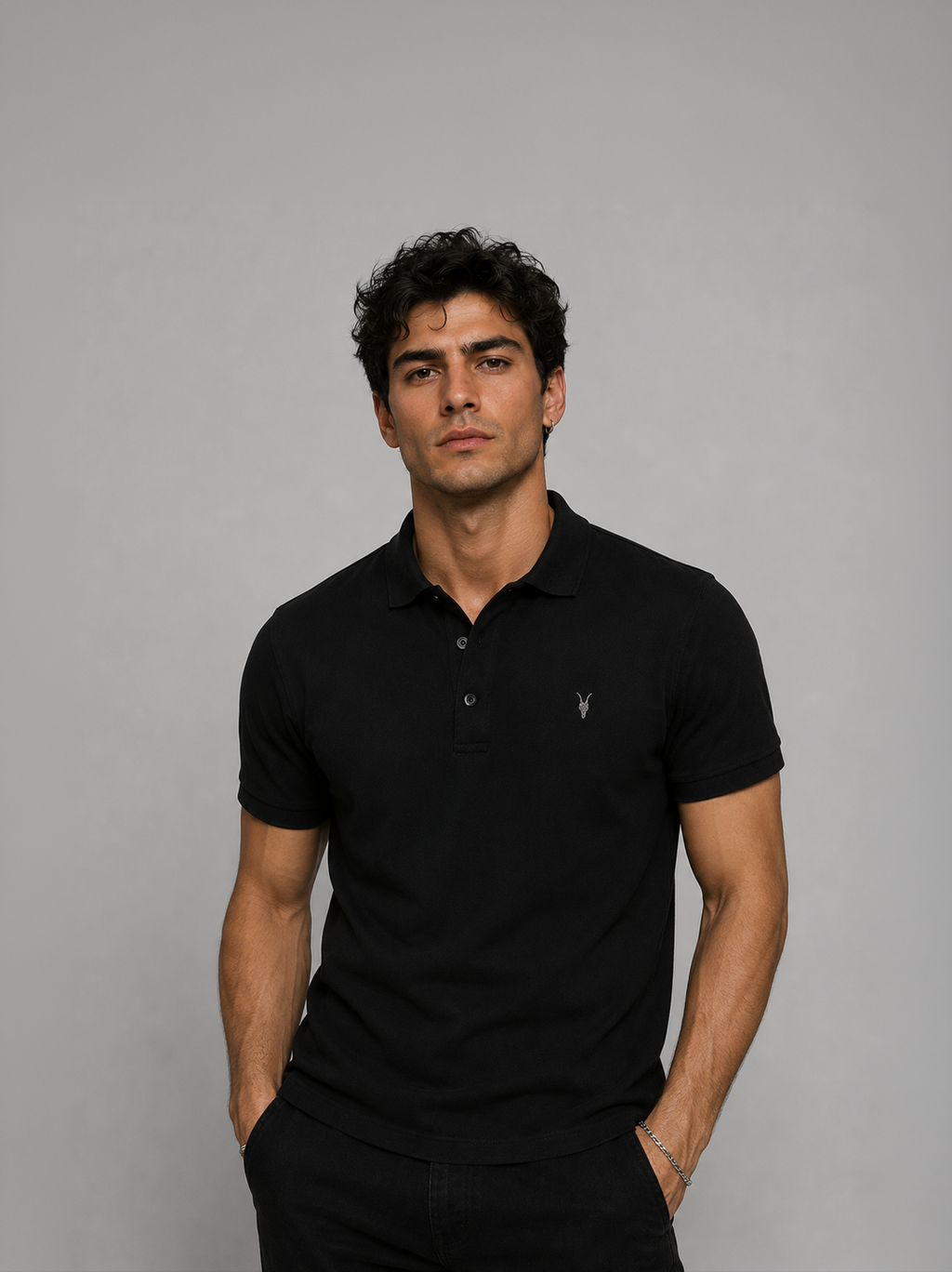 BLACK SHORT SLEEVE RAMSKULL POLO SHIRT