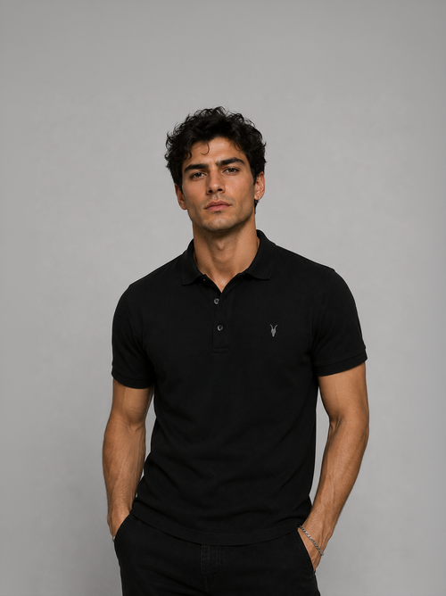 BLACK SHORT SLEEVE RAMSKULL POLO SHIRT