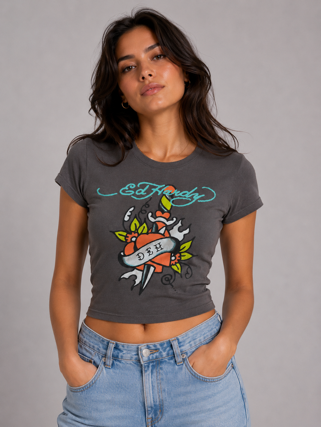 Ed Hardy Fitted Tee - Gray