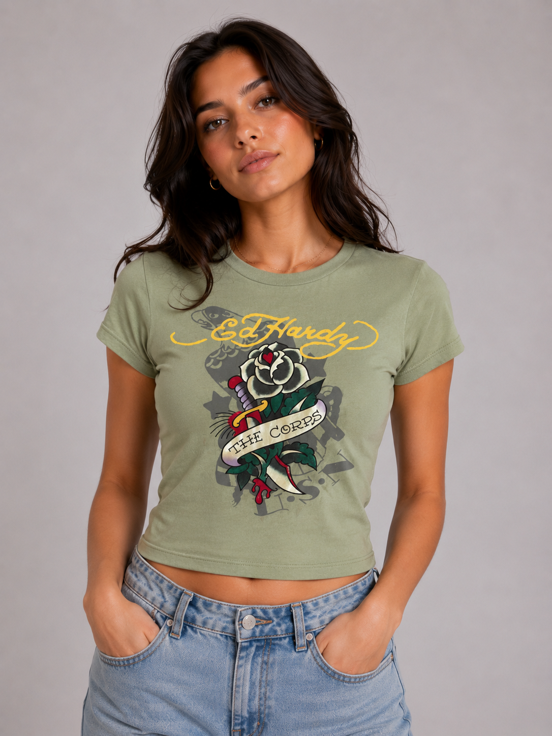 Ed Hardy Fitted Tee - Green back
