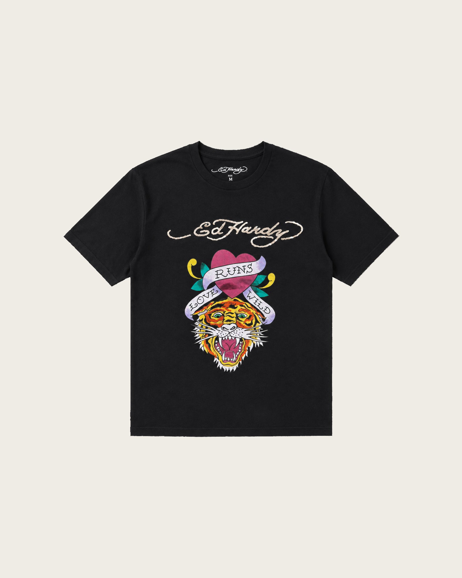 Tiger Head Heart Ed Hardy Fitted Tee - Black
