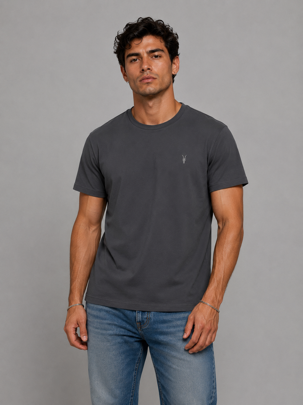 GRAY CREW NECK RAMSKULL T-SHIRT