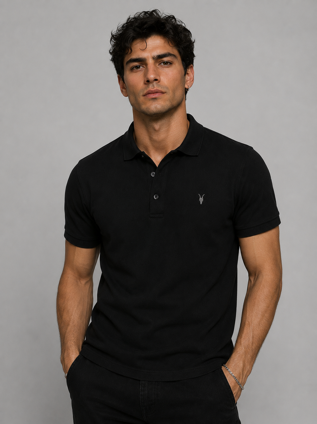 BLACK SHORT SLEEVE RAMSKULL POLO SHIRT