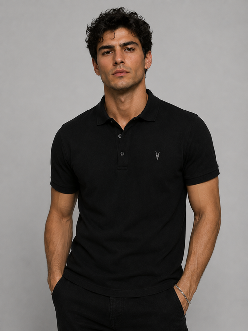 BLACK SHORT SLEEVE RAMSKULL POLO SHIRT