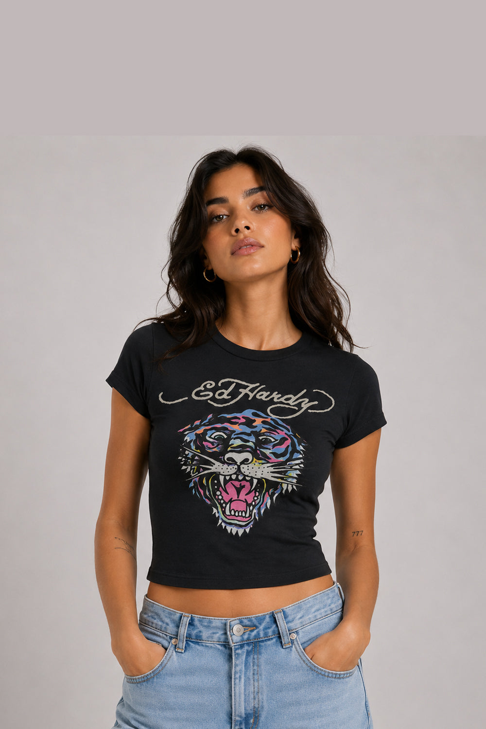 Tiger Head Ed Hardy Fitted Tee - Black